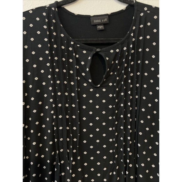 J Jill Wearever Top Women Medium Black Long Sleeve Daisy Slinky Keyhole‎ Pleated - Picture 3 of 12
